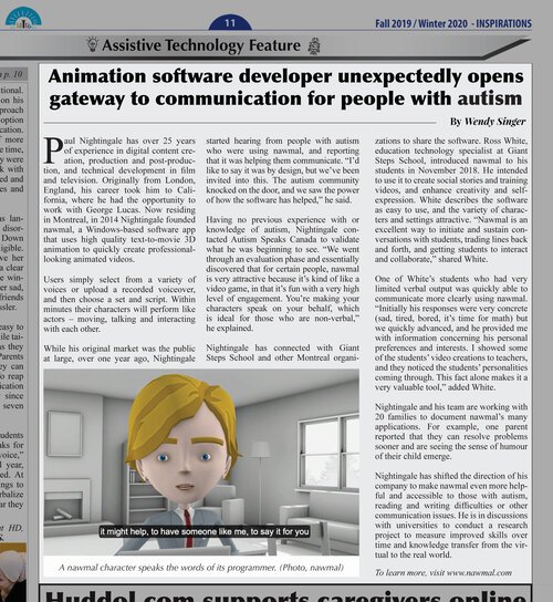 nawmal CEO, Paul Nightingale, was interviewed by Inspirations newspaper. Paul spoke about how nawmal is quickly growing in popularity among autistic people and empowering them to say what they want to say. Find out more here: lnkd.in/eBsADXZ
<a href="/EnglishMTL/">English Montreal School Board</a>