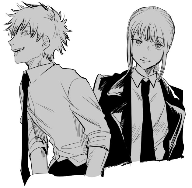 >チェンソーマンのマキマさんとデンジみたいです  
初描きやけどむっちゃ描きやすかった チェンソーマンおもしろいよね 
