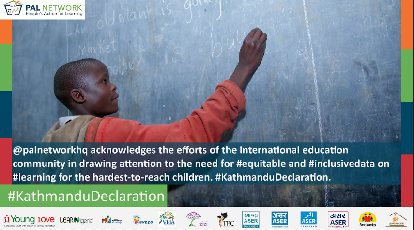 @palnetworkhq acknowledges the efforts of the international education community in drawing
attention to the need for #equitable and #inclusivedata on #learning for the hardest-to-reach children.
#KathmanduDeclaration. bit.ly/2rcI24s