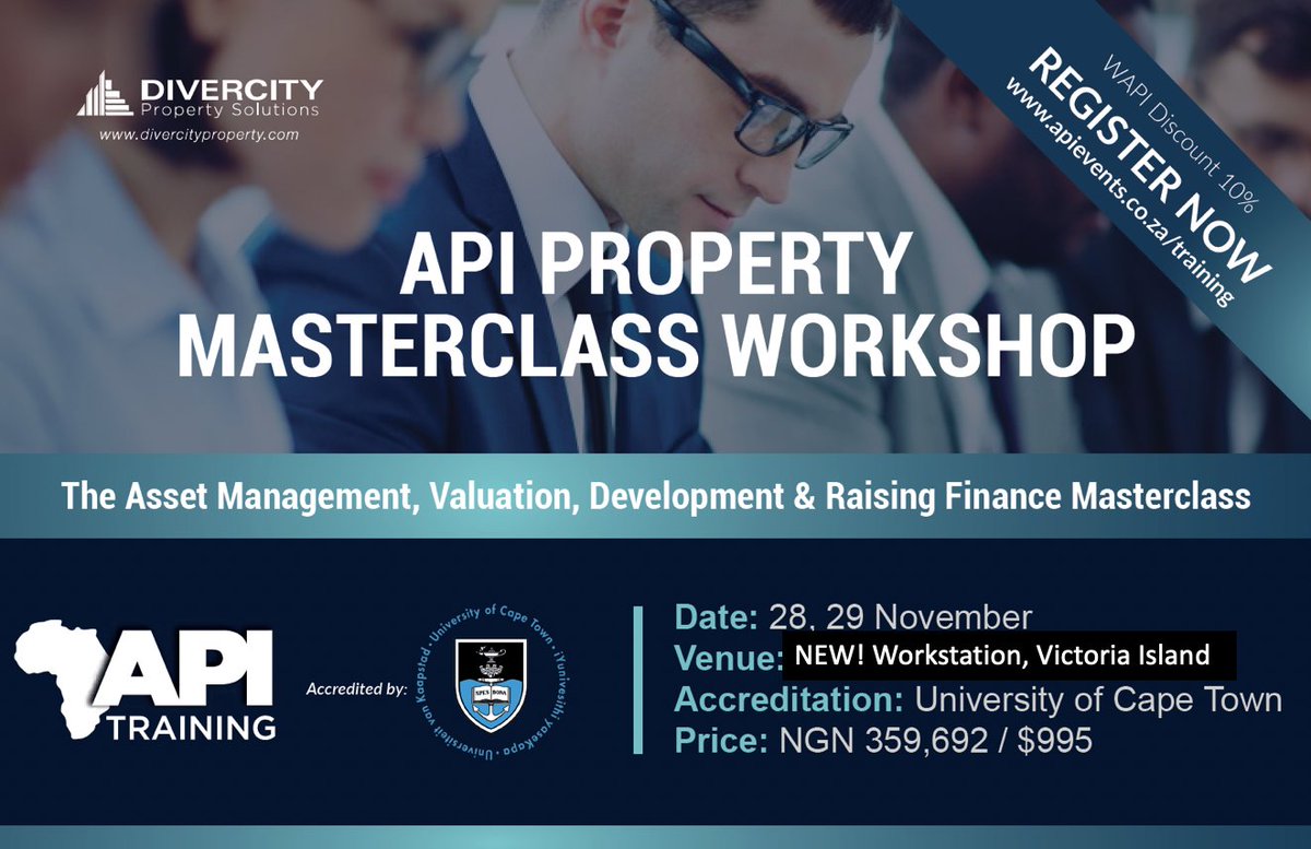 divercityprop's tweet photo. Looking forward to delivering our property masterclass in #Lagos next week in partnership with @APIsummit &amp; the @WAPIsummit 2019. Learn &amp; engage with industry leaders from @FilmoRealty @Northcourt_RE @workstationng &amp; @FSDHAssetMgt
Details - https://t.co/B517cVtFJh 
@APIsummit https://t.co/eo33MMA83Z