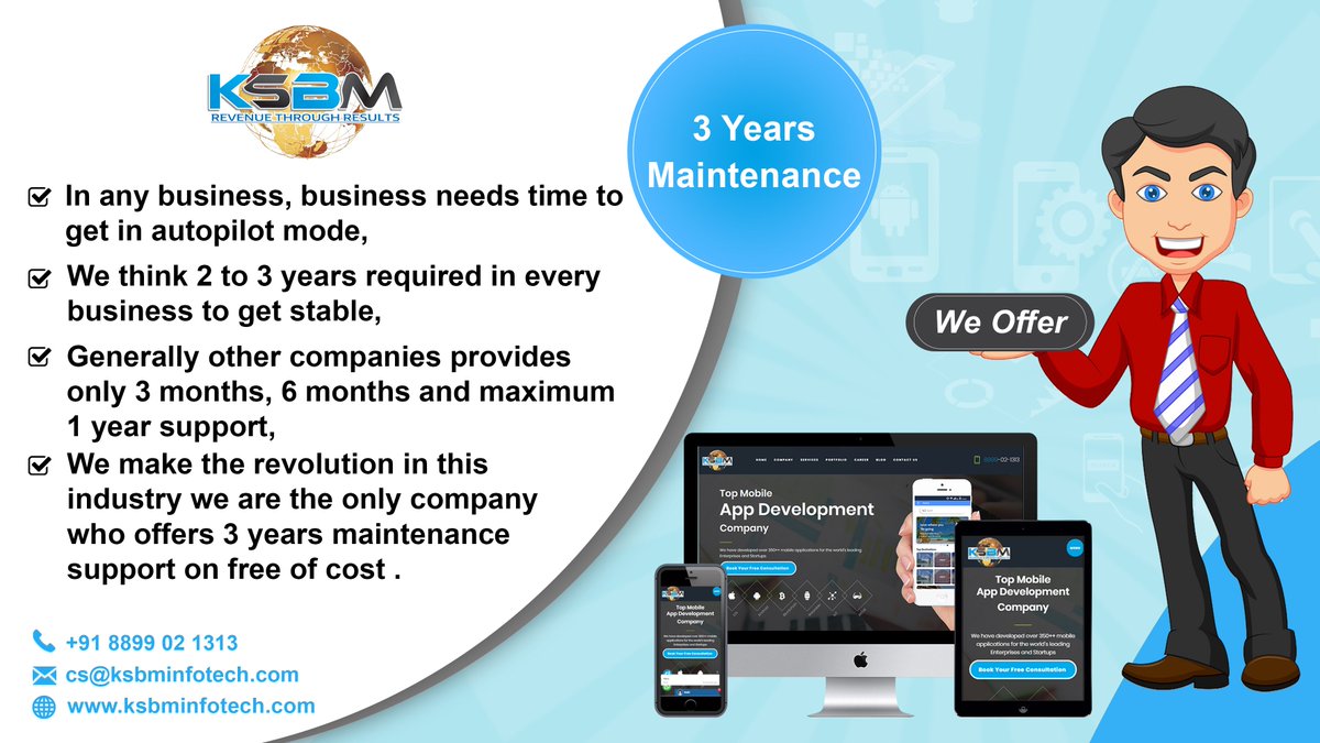 ksbminfotech's tweet image. We, KSBM Infotech make the revolution in this industry we are the only company who offers 3 years maintenance support on free of cost.
contact us: +91 8899 02 1313
Visit Us: ksbminfotech.com

#webdesign #websitedesignsolution #appdesign #Appdesignsolution #WednesdayWisdom
