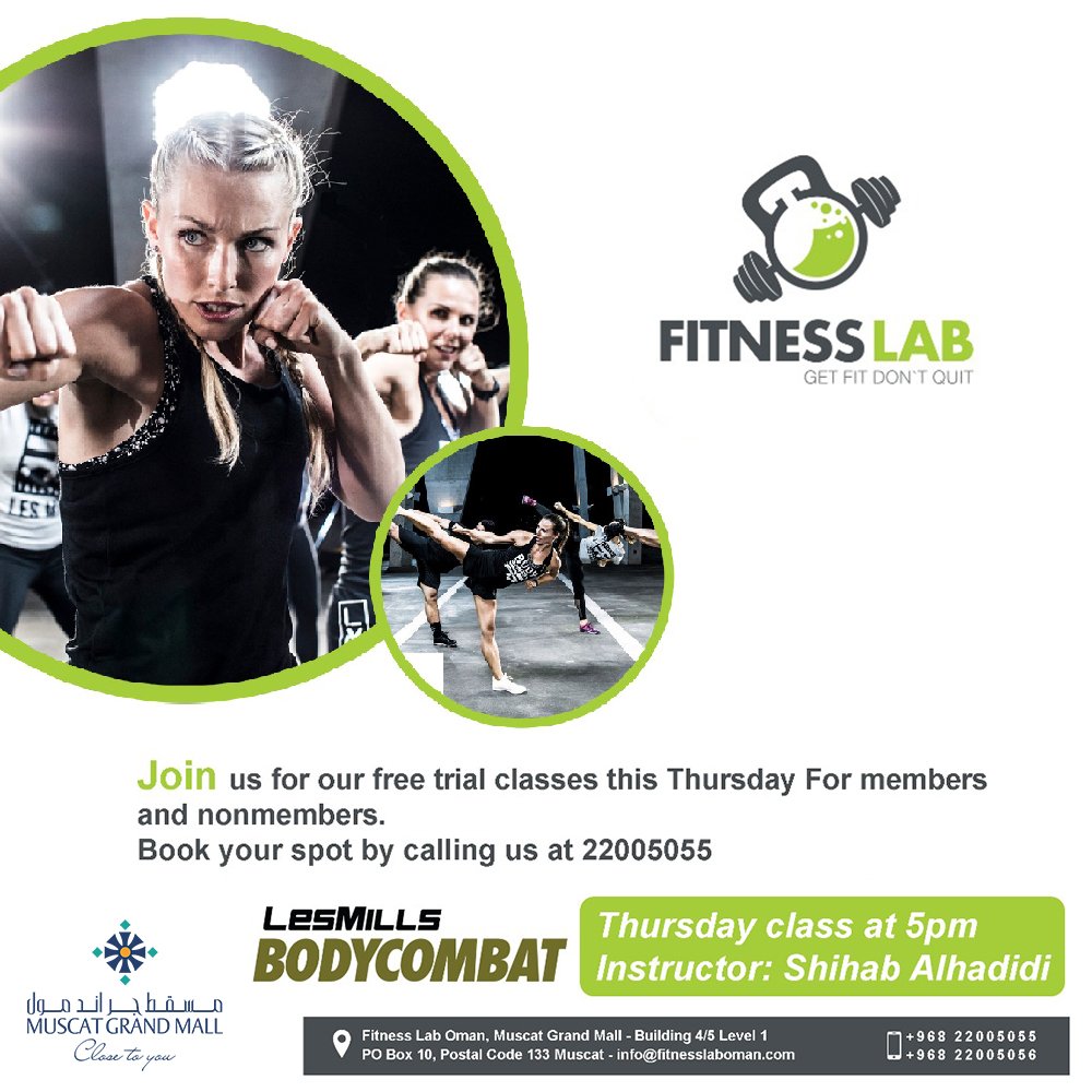 MuscatGrandMall's tweet photo. Join us for our free trial classes this Thursday.
For members and nonmembers
Book your spot by calling us at 22005055
##MuscatGrandMall #FitnessLab #Muscat #Oman #Shoppingmall https://t.co/zQObPXnBjo