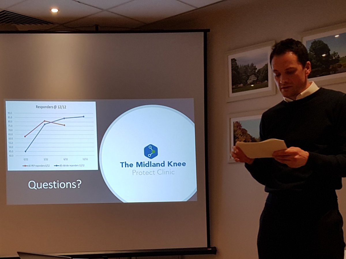 KneeMidland's tweet photo. We had an event last night to talk about #biologics #nSTRIDE #PRP & #Hyaluronicacid with GP and therapy partners. Presented our results so far - delighted with our sustained knee pain improvements at 1 year. https://t.co/1HvXW5Z3FN
