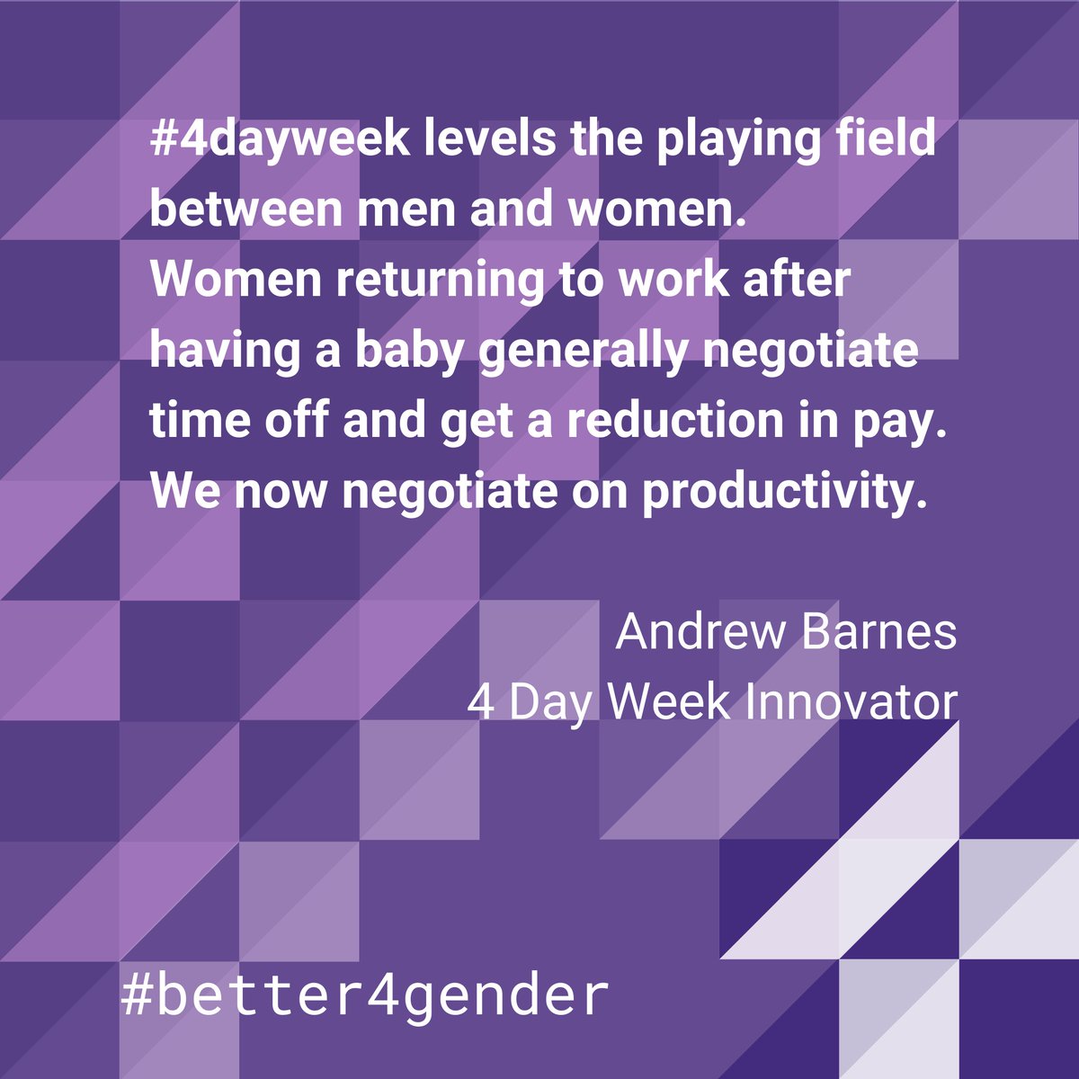 4dayweek_global's tweet photo. #4dayweek levels the playing field between men and women.
Women returning to work after having a baby generally negotiate time off and get a reduction in pay.
We now negotiate on #productivity.
#fourdayweek @PerpetualGuardn #better4gender #better4women #better4men https://t.co/43Pd6Ff1Ke