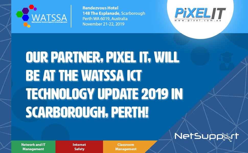 NetSupportGroup's tweet photo. Tomorrow our partner, @PixelITAus, will be at The West Australian Technical Support in Schools Association (WATSSA) 2019 ICT Technology Update in Scarborough, Perth, showcasing all the latest features in our education solutions! #EdTech #WATSSA #ITManagement https://t.co/EvmDnJeHO6