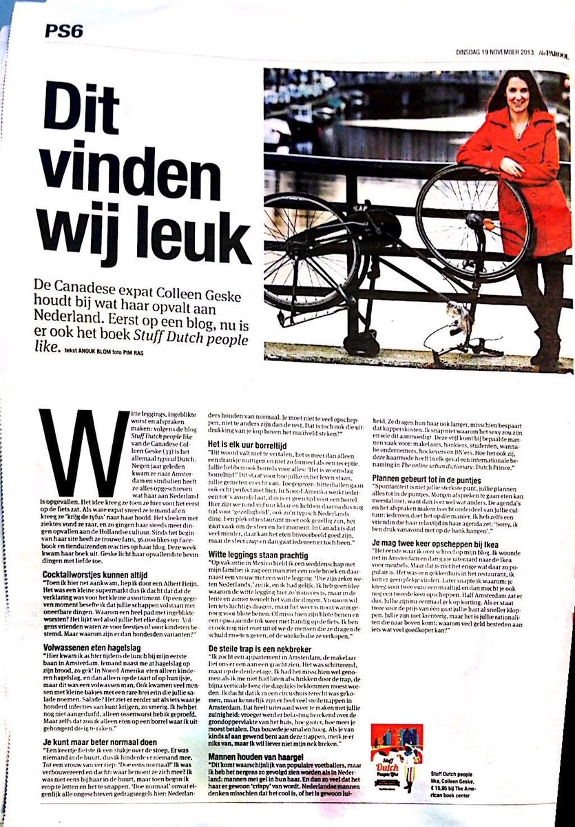 This was a fun memory! 5 years ago today in the Parool for the launch of my first book! #stuffdutchpeoplelike #notmybike😅