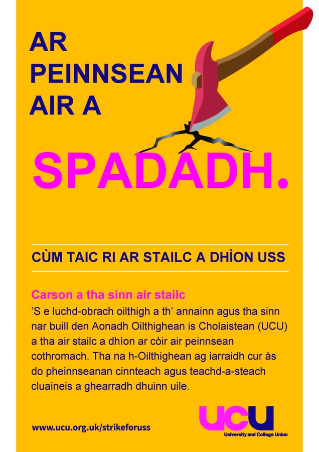 TMacailpein's tweet photo. #StailcSonUSS #StrikeForUSS

Taing a-rithist do @WilsonMcLeod a rinn seo. https://t.co/fA15nCQK0Z
