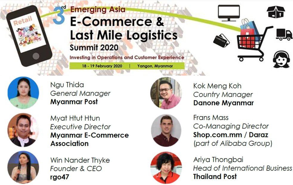 3rd E-Commerce & Last Mile Logistics Summit 2020 initial list of speakers. Inviting service providers to showcase your products and services via exhibition. Email patrick@magenta-global.com.sg for details. #ecommerce #emergingasia #logistics #onlineshopping #Yangon #Myanmar