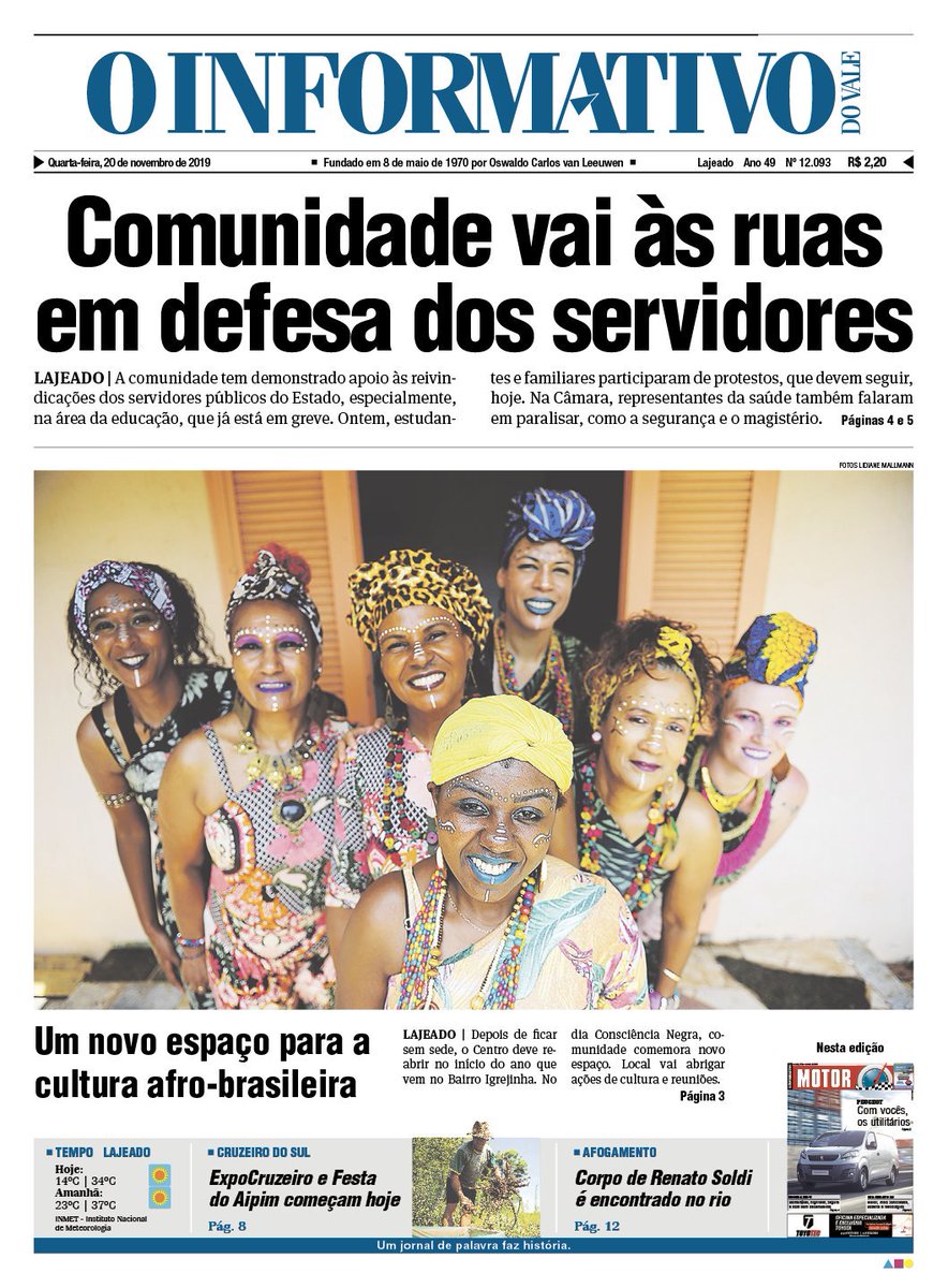Bom dia! Confira nossa capa da edição desta quarta-feira, 20 de outubro.