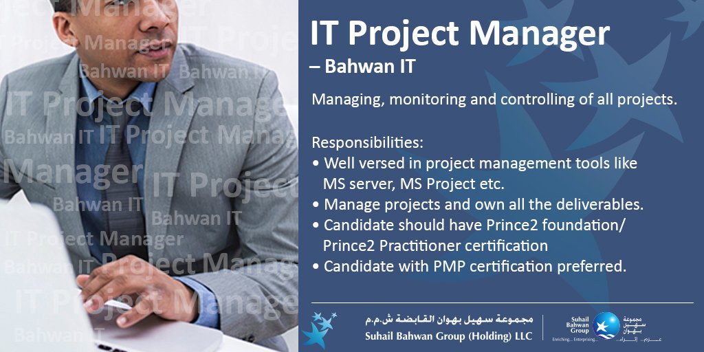 SuhailBahwan's tweet image. #SuhailBahwanGroup is looking for Omani calibers
---
We are Hiring #IT_Project_Manager (Omani National),
For more details click bit.ly/2KElTmR or forward your CV to careers@suhailbahwangroup.com
 
#BahwanIT #Jobs #JobsForOmanis #OmanNational #Careers