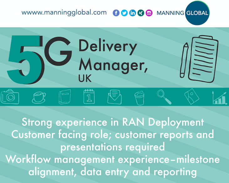 ManningGlobal's tweet photo. New role in the #UK! 🇬🇧 Our client, a leading global Telecoms company, are recruiting for a #5G DELIVERY MANAGER! Send your CV to sales@manningglobal.com

#NewJob #Vacancy #Delivery #Manager #England #Telecoms #Telco #RAN #MBNL #Integration #SiteDesign #IT #ICT #ManningGlobal https://t.co/uSROw6VFiL