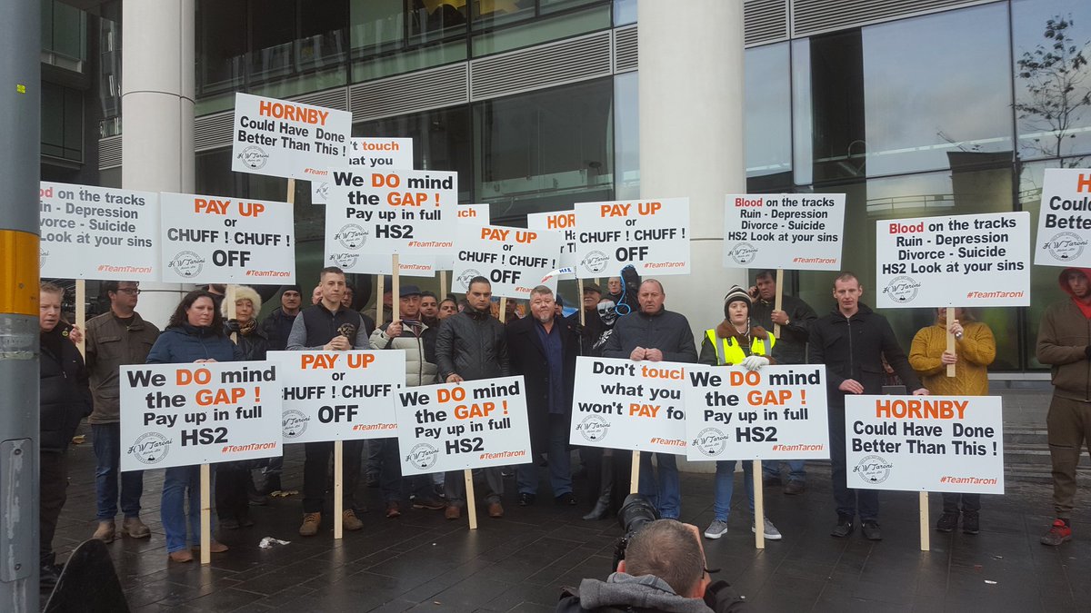 A whole load of people and their friends who've not been paid by #HS2 Ltd, despite the fact they have seized their businesses demonstrating outside tgeir Snowhill HQ in Birmingham. #StopHS2. Video on our Facebook page.