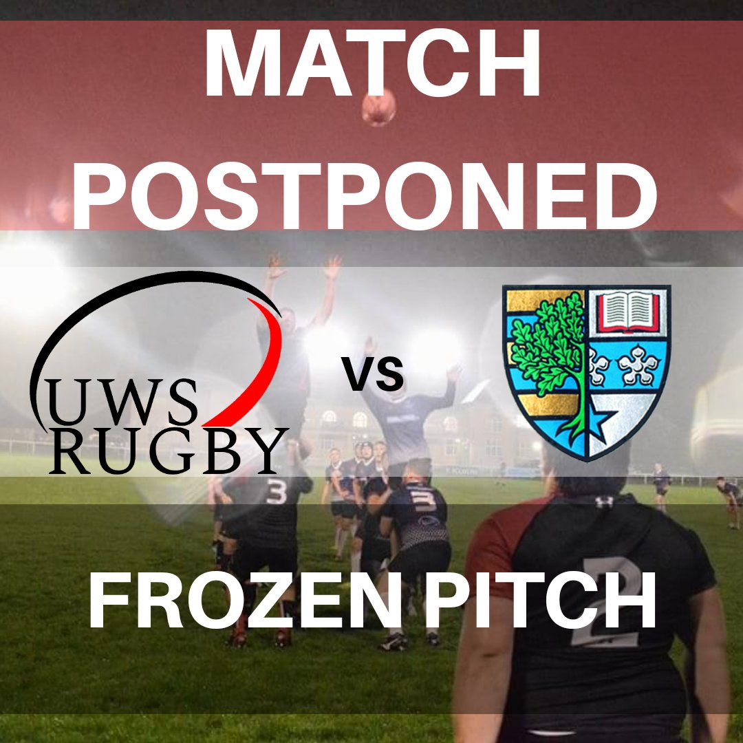 UWSRugbyClub's tweet photo. MATCH OFF: FROZEN PITCH

unfortunately both our available pitches at Paisley RFC and at Thornley Park are both frozen and are not safe to play on.

An announcement will be made in the coming days regarding the rearranged date.

🔴⚪⚫ https://t.co/coHufitxLp