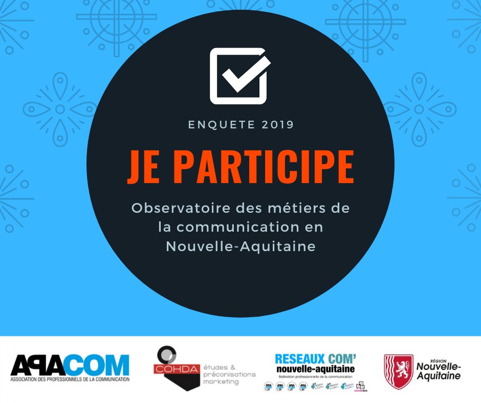 Vous êtes communicant ou chef d’entreprise en Nouvelle-Aquitaine ? Avez-vous répondu à l'enquête de l'Observatoire des métiers de la communication 2019 ?
On compte sur vous ! #ObsComNA

Pour répondre suivez ce lien : bit.ly/ObsCom2019