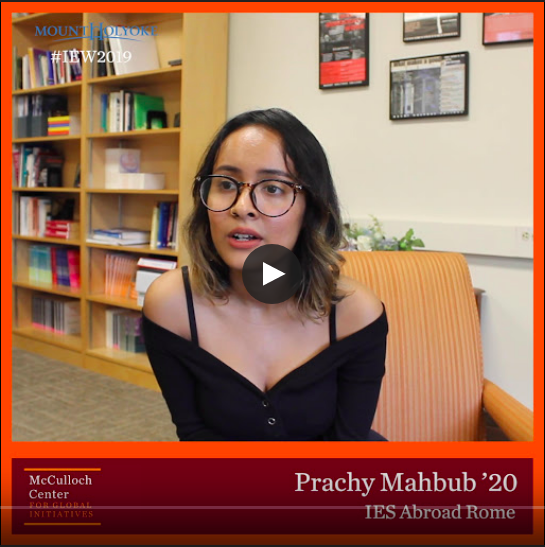 McCullochCenter's tweet photo. .@mtholyoke's Prachy Mahbub '20 learned to embrace being on her own during her #studyabroad in #Italy. #IEW2019 https://t.co/dxt9g1DUzV https://t.co/OutqXElooT