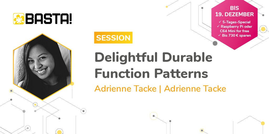 BASTAcon's tweet image. Azure’s #DurableFunctions allow you to write stateful functions in a #serverless compute environment. @AdrienneTacke will introduce Durable Function patterns &amp;amp; give you best practices for creating your first serverless workflow. More &amp;gt;&amp;gt; ow.ly/j2Rm30pUMFT #AzureFunctions