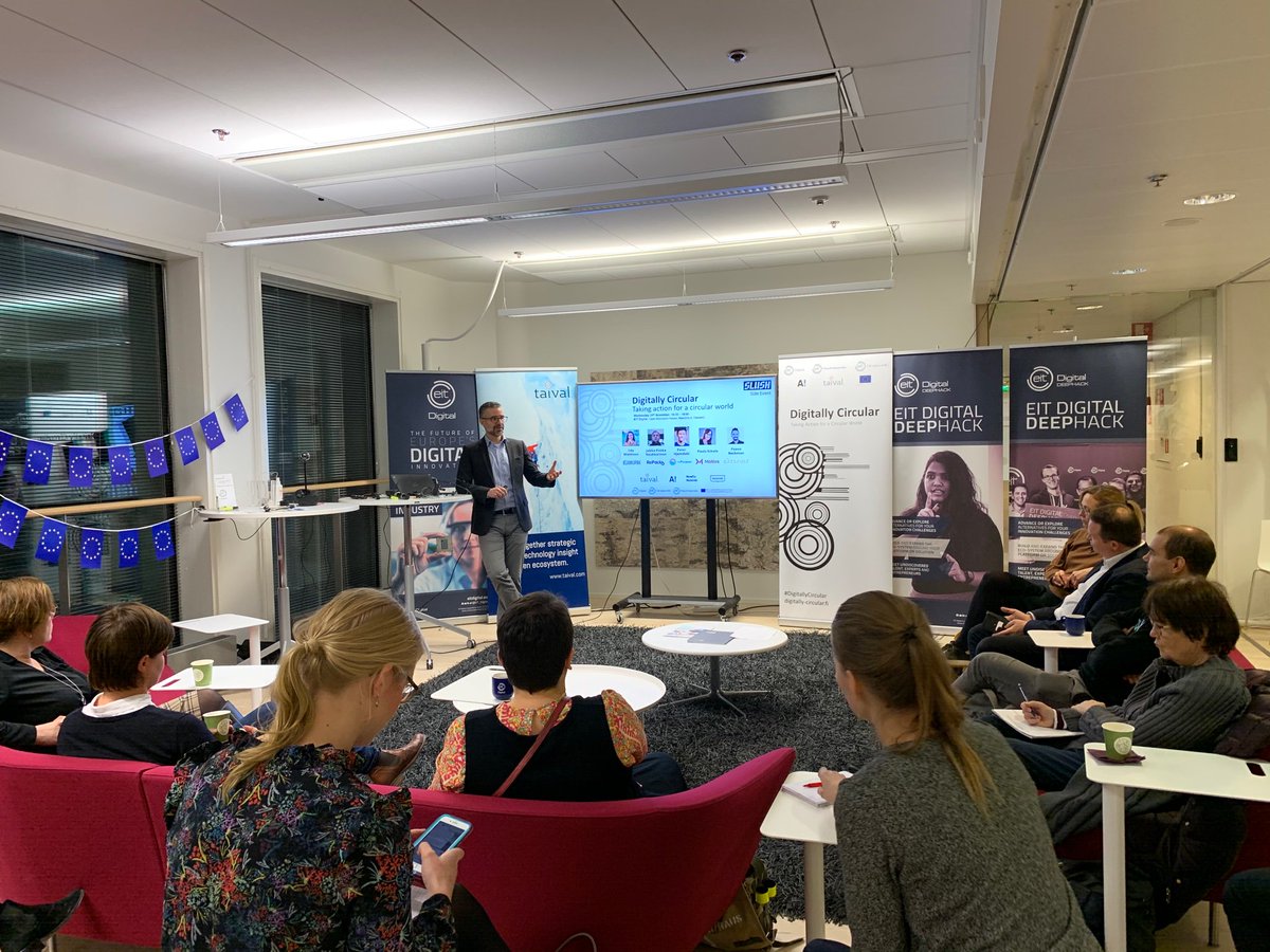 MerieJoseph's tweet photo. Hearing about how digital solutions can make packaging circular at the #DigitallyCircular Slush side event #slush19 #untilFinland https://t.co/CUaK2OpMnx