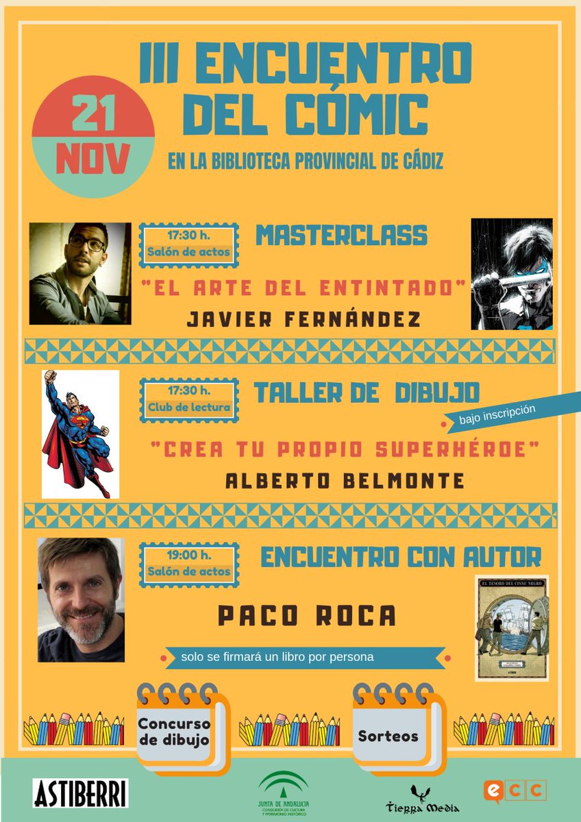 Os espero mañana en #Cádiz a las 19:00 participando en el III Encuentro del Cómic en la Biblioteca Municipal. ¡Nos vemos!