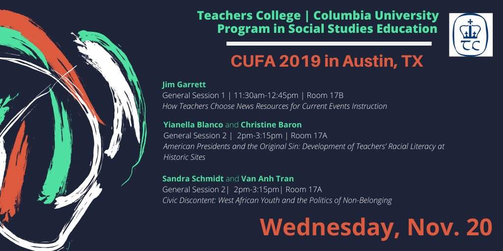 TCSocialStudies's tweet photo. Come see TC faculty and students today. Check out today’s line-up. https://t.co/aGT5AnbYA4