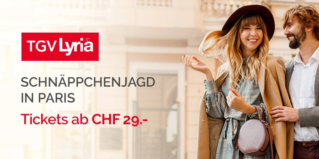 Erstes Schnäppchen: Ihr Ticket für CHF 29.- in der Klasse STANDARD für Paris.
-> vom 18. bis 28. November bei veepee.ch buchen