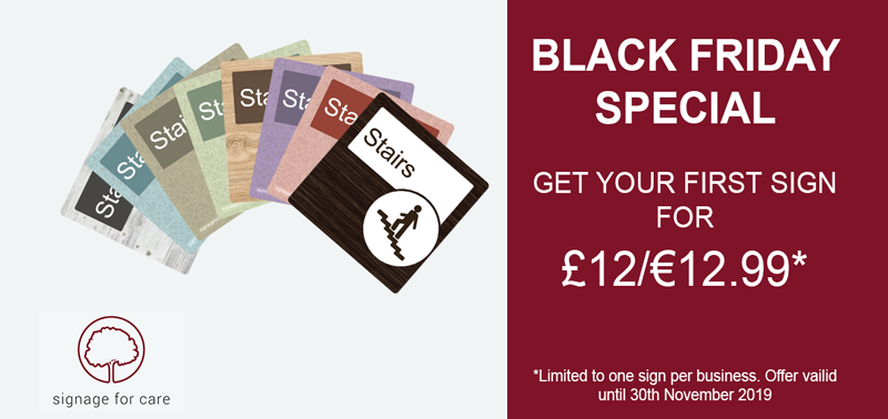 Signageforcare's tweet photo. Take advantage of our early Black Friday Offer - Your first sign for £12/€12.99 - You can pick from any sign within dementia friendly range. https://t.co/1Ea8zNA7RV #BlackFriday #dementia #dementiasignage #signage #carehomesignage #dementiafriendlysignage #signsfordementia https://t.co/6giMfZT8Mu