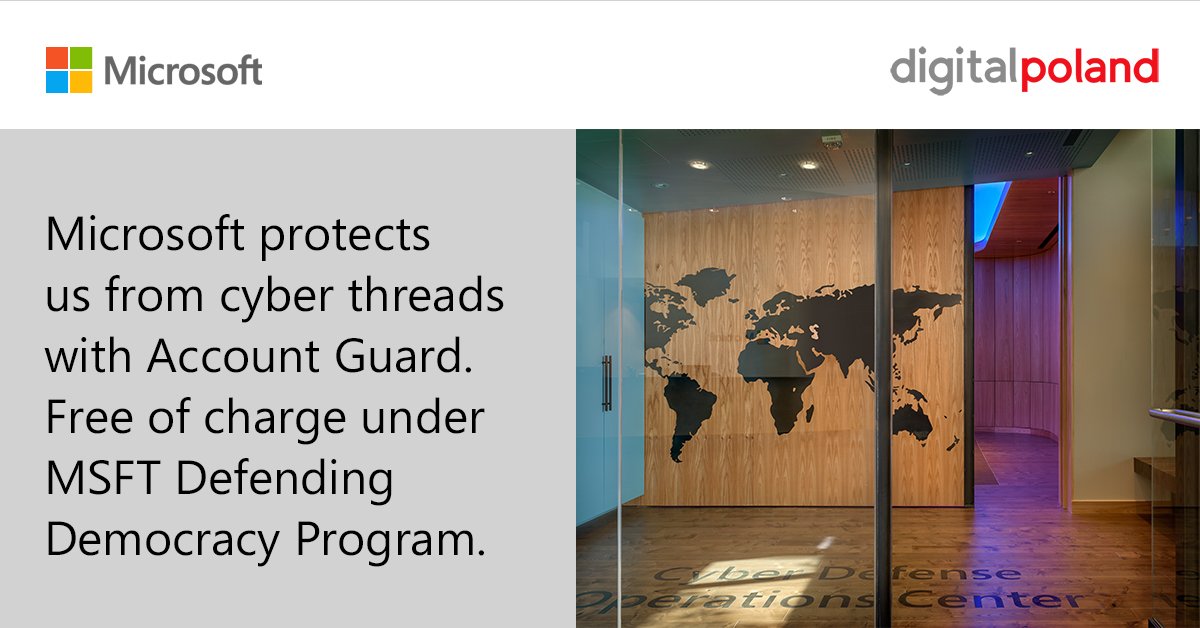 FundacjaDigital's tweet image. Aktywowaliśmy darmową dla #NGO usługę AccountGuard Microsoft, która zwiększa nasze bezpieczeństwo. Jesteśmy chronieni przez @Microsoft #AccountGuard w ramach programu Defending Democracy Program