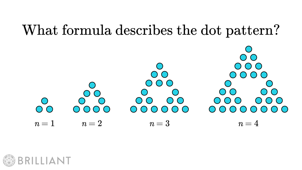 Brilliant Org Which Formula Describes The Number Of Dots In This Pattern A 3 2n 1 B 3n N 1 2 C 3 N D 3 6 N 1