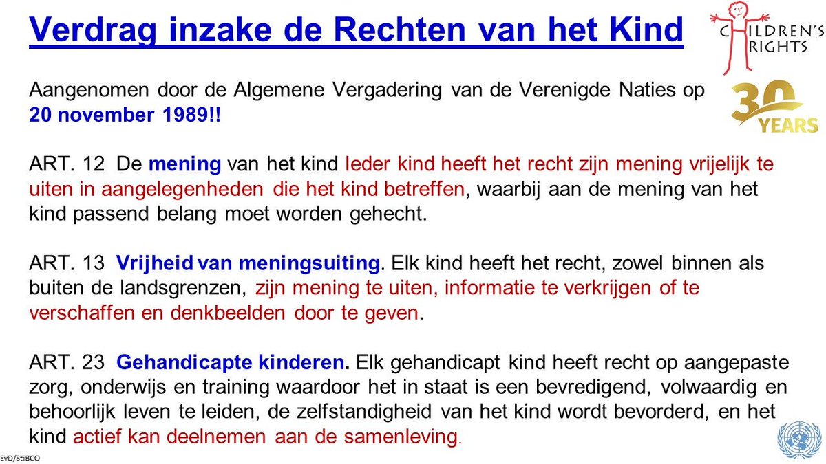 Het is vandaag een feestdag, het verdrag inzake de Rechten van het Kind viert haar 30-jarig jubileum.
