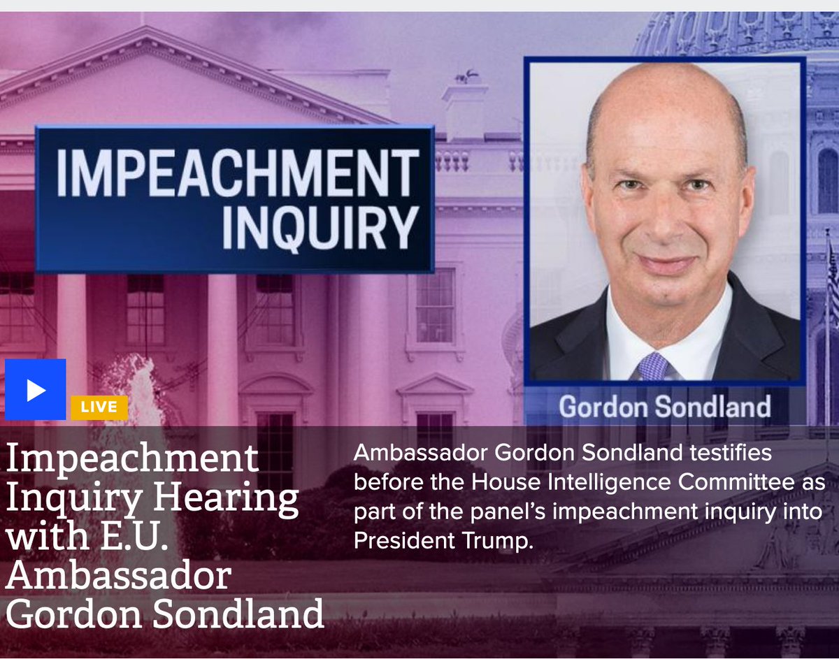 <LIVETWEET TRANSLATION>Hey. You're about to have a way better morning than this guy! Tune in!  https://www.c-span.org/video/?466378-1/impeachment-inquiry-hearing-eu-ambassador-gordon-sondland&live