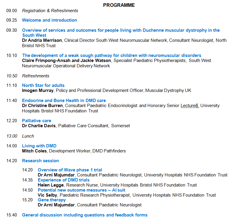 We are excited to be welcoming over 90 healthcare professionals at our SWIM conference (South West Interest in Muscles) tomorrow at Taunton Racecourse! The topic is Duchenne Muscular Dystrophy and we have an interesting programme lined up #swimnov19  <a href="/SWNODN/">SW Neuromuscular ODN</a> <a href="/NorthBristolNHS/">North Bristol NHS Trust</a>