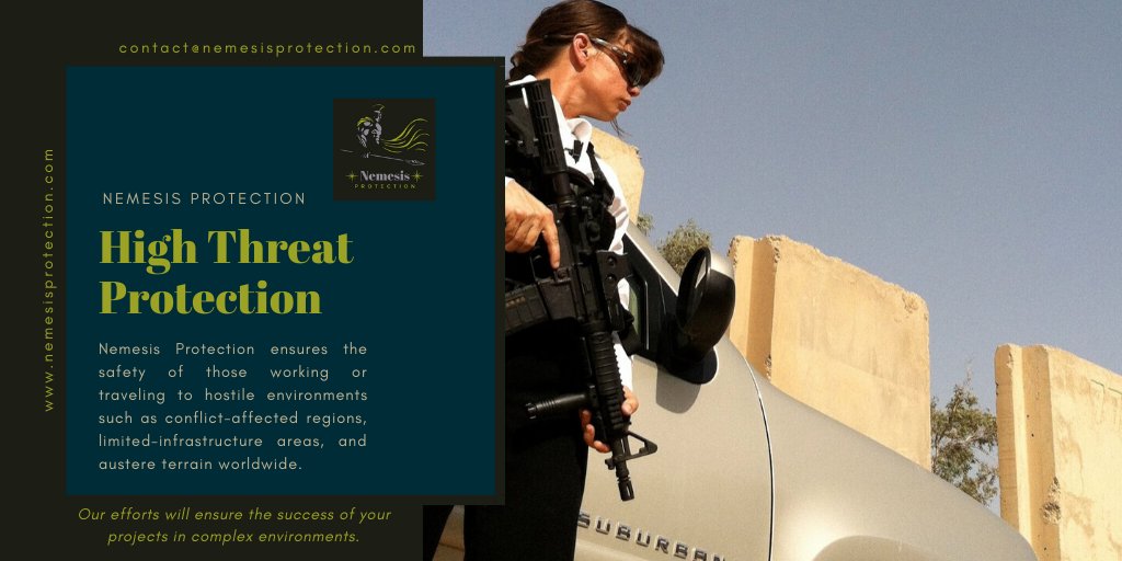 NemesisProtect1's tweet image. #NemesisProtection ensures the safety of those working or traveling to hostile environments such as conflict-affected regions, limited-infrastructure areas, and austere terrain worldwide. Get in touch at contact@nemesisprotection.com for more info.