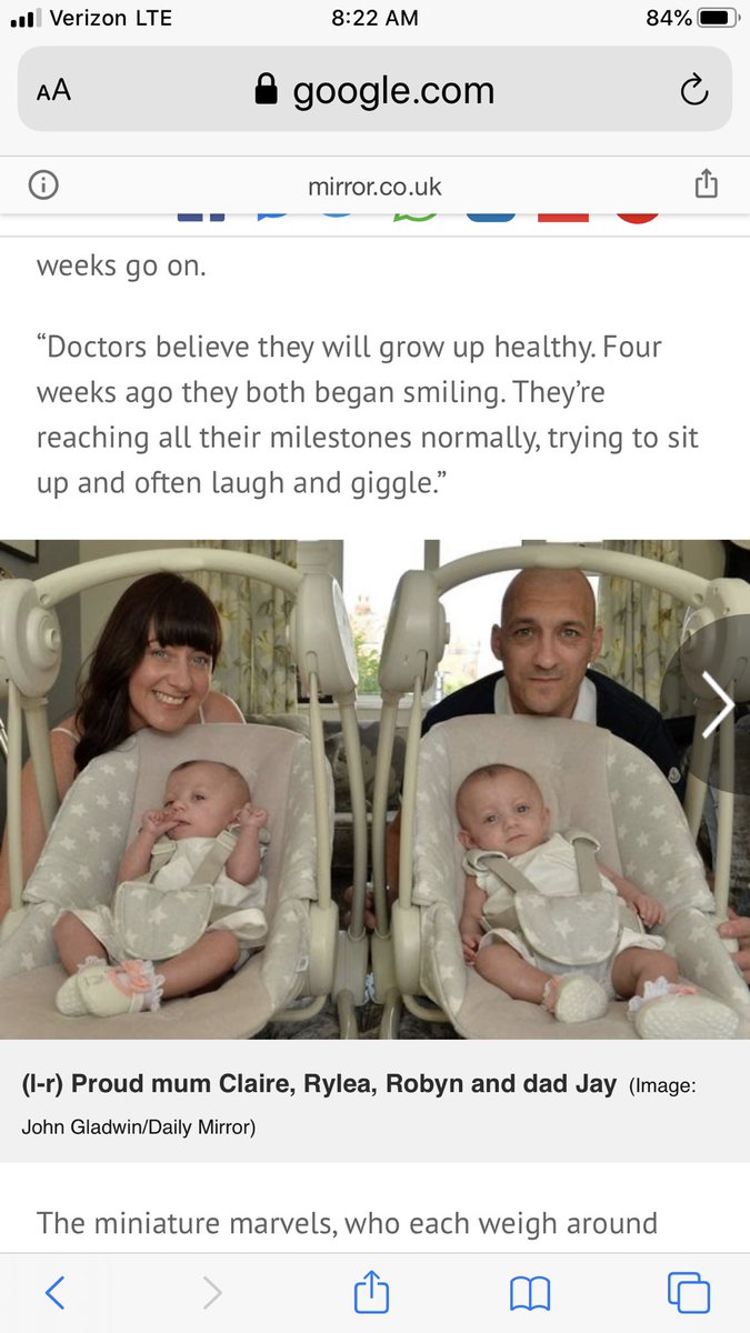 Rylea weighed 15oz at birth and Robyn weighed 1lb 3oz. They were born at 23 weeks and 3 days. They were given a 10% chance of survival but they’re healthy and meeting all of their milestones.  https://www.mirror.co.uk/news/uk-news/miracle-twins-tiniest-born-uk-8670997