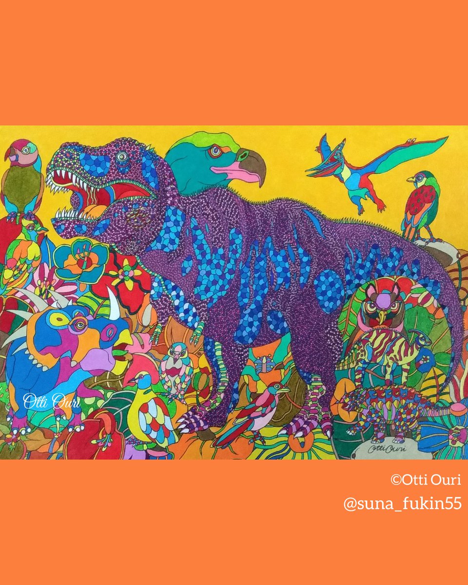 bird colorful open mouth no humans orange background dinosaur artist name  illustration images