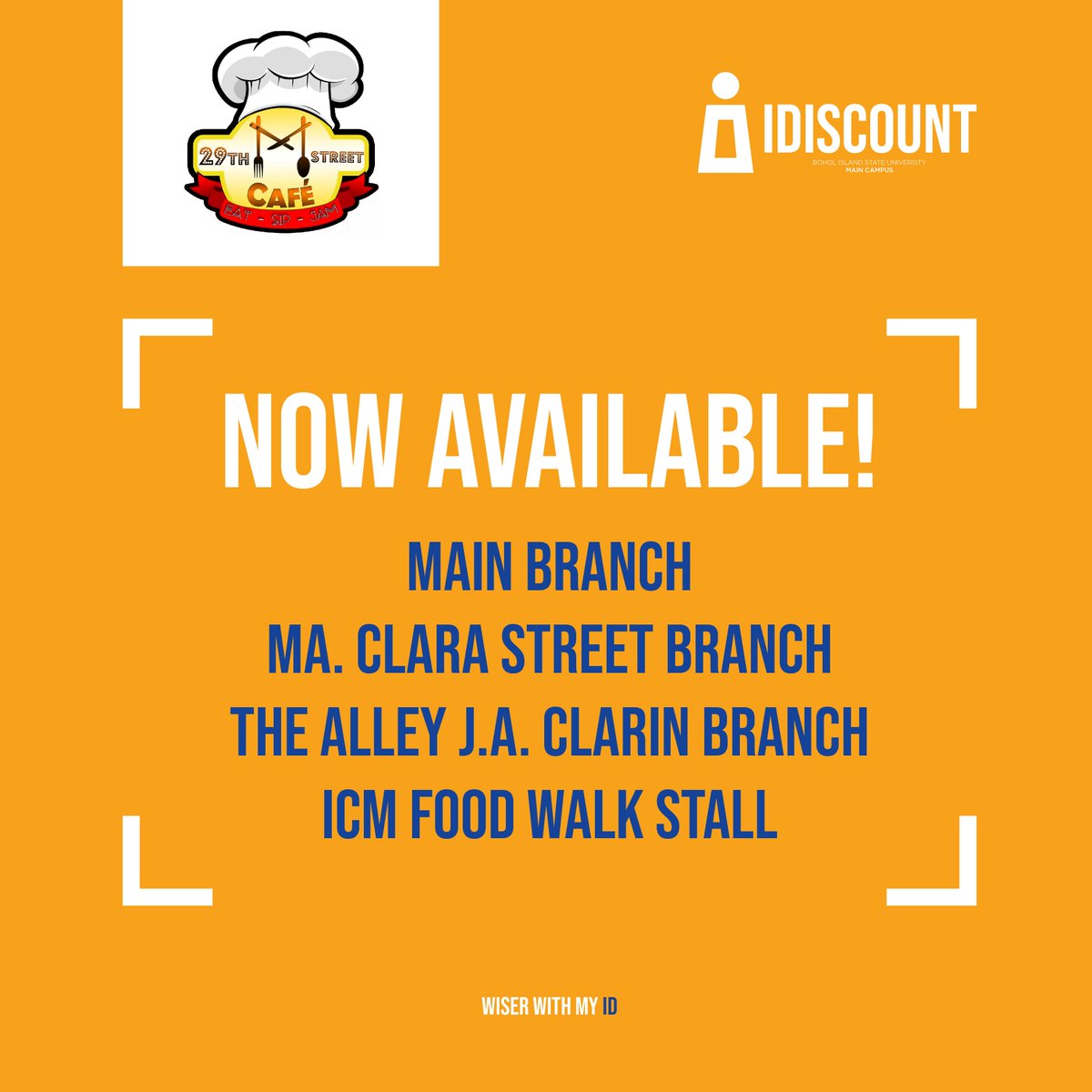 BisuIdiscount's tweet photo. Hey there BISUANS!

29th M Street Café IDiscount is now available on all their 4 branches:

Main Branch
Ma. Clara Street Branch
The Alley, J.A. Clarin Branch
ICM Food Walk Stall

Applicable to their Hashtea and Set Meal products only.

#BISUIDiscount #wiserwithmyID https://t.co/BGxnKV3wRx