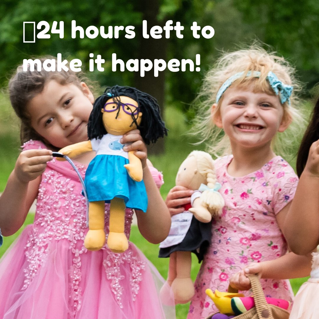 Only 24 hours left to make #DollsforAll happen... 

♿creates positive representation of disabilities, 
🌎promotes diversity &amp; inclusion to young children &amp;
🎁gives back to our charity partners!

Seize the last chance to get our empathy-nurturing dolls👉soo.nr/eVAq