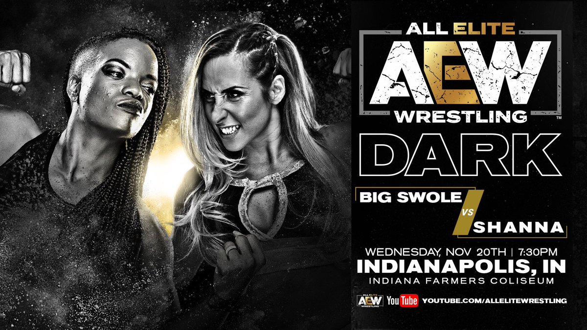 AEW's tweet image. The female athletes of #AEW will see action this evening in Indianapolis. 

Big Swole vs Shanna in a match being filmed for #AEWDark and LIVE on #AEWDynamite Britt Baker takes on Hikaru Shida 

Join us live by getting tix at AEWTIX.com or watch at 8/7c on @tntdrama