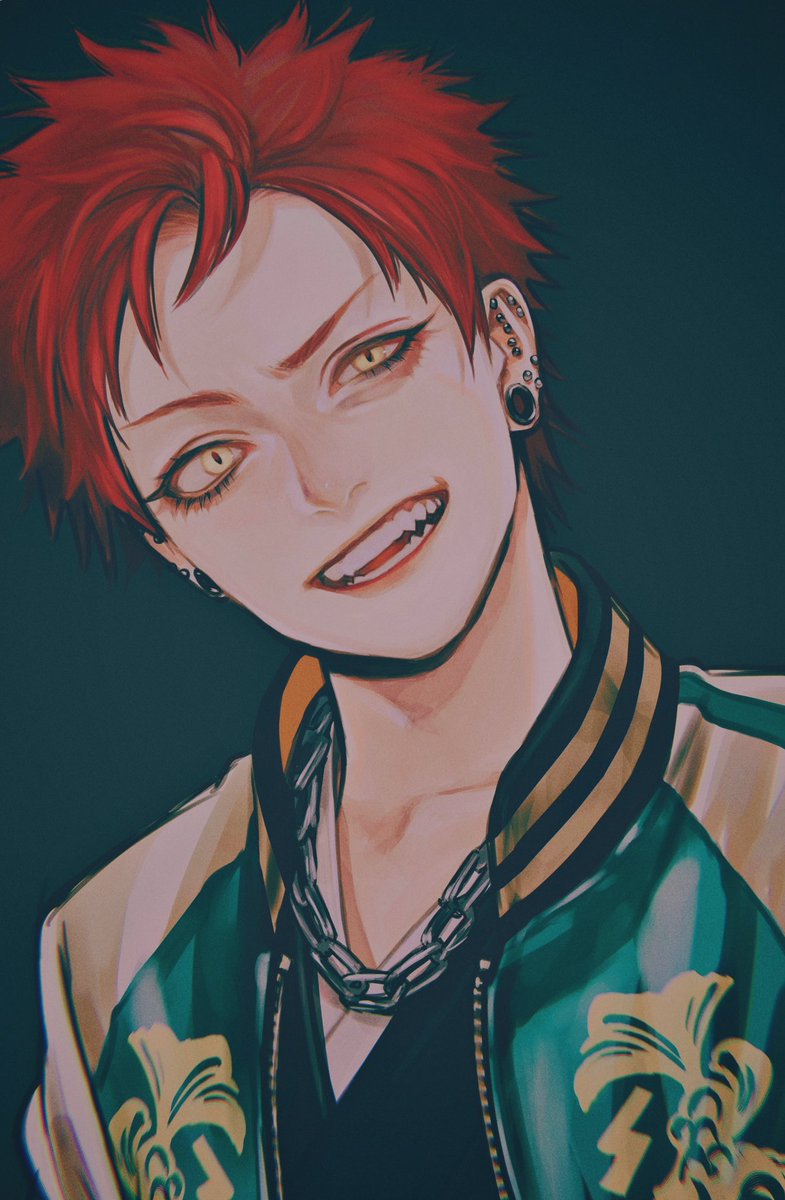 jewelry solo red hair jacket earrings short hair male focus  illustration images