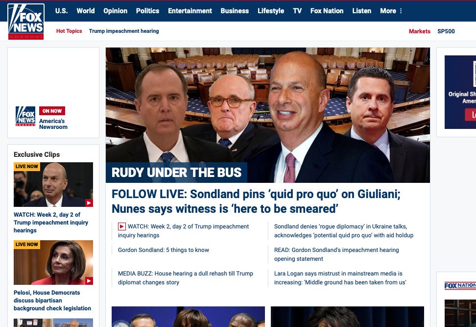 Fox News Take On Sondland S Testimony Nothing To See Here Us News The Guardian