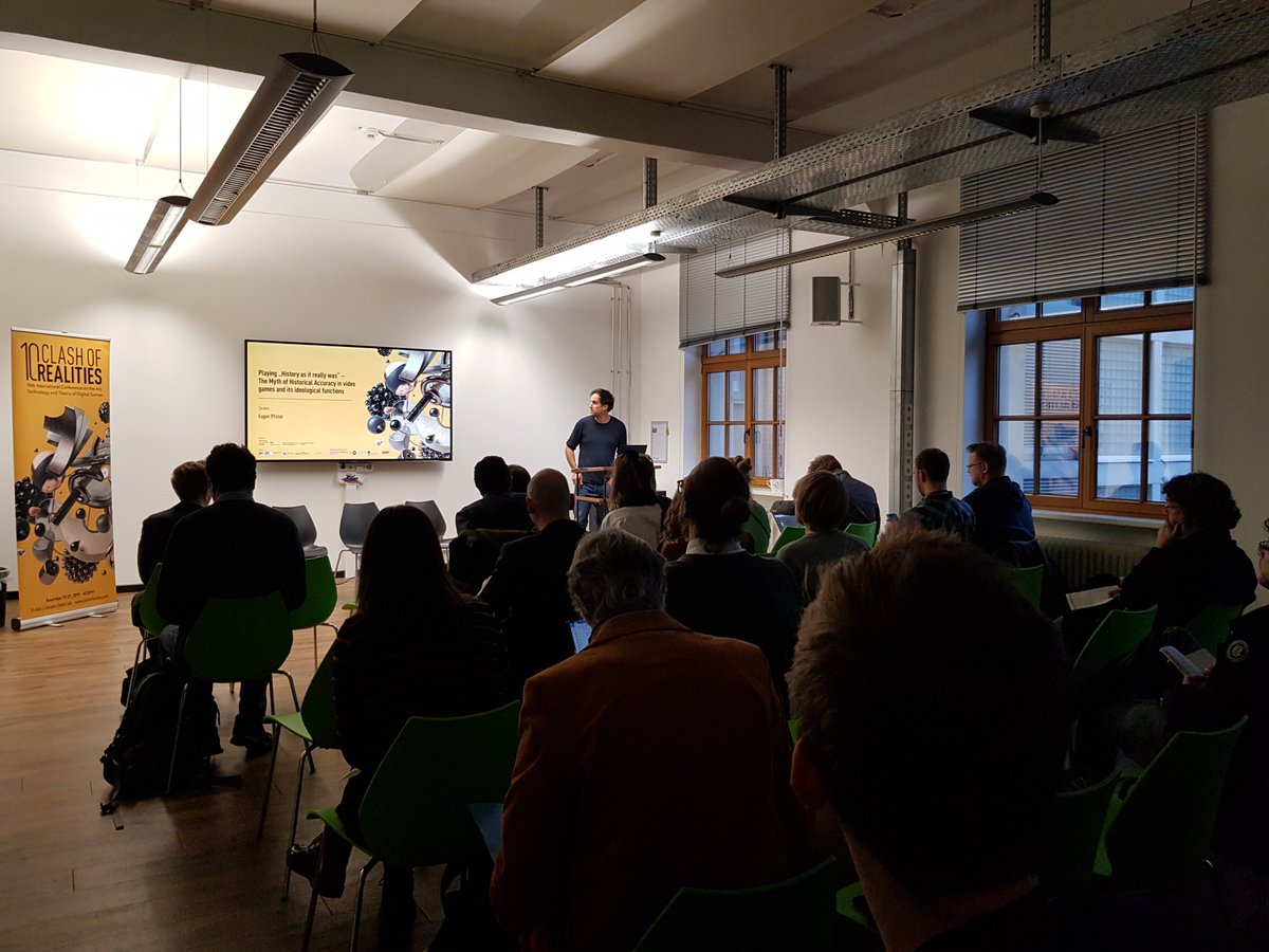 ClashORealities's tweet photo. Now up in the History in Games Summit: Eugen Pfisters talk on Playing "History as it really was" - The Myth of Historical Accuracy in Video Games and its Ideological Functions @Trogambouille #CoR2019 #Cor19 https://t.co/NIAs86SAE8