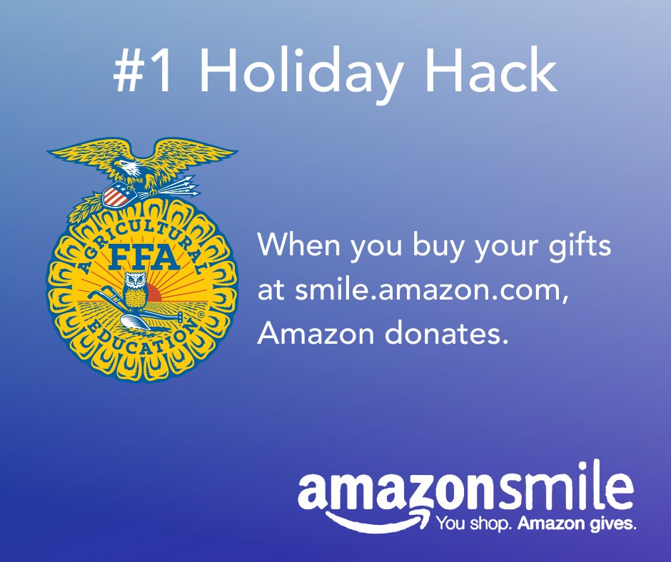 KSFFAFoundation's tweet photo. Are you scoring Amazon deals this holiday season? It is as easy as clicking this link https://t.co/OgVp2wcIfd and shopping Amazon to support the Kansas FFA Foundation. AmazonSmile will donate 0.5% to the Kansas FFA Foundation from each purchase. https://t.co/TDvfyU4bRf