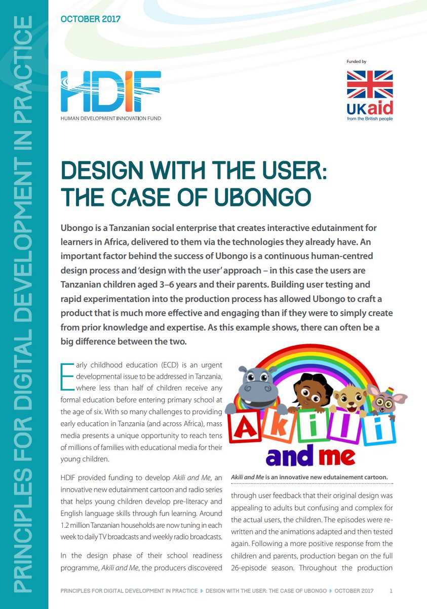 digiprinciples's tweet photo. .@UBONGOtz creates digital "edutainment" for learners in Africa. A central factor behind their success is their #designwithuser approach, in particular, with Tanzanian children and their parents. Read more: https://t.co/Kyme5eSCyp
#WorldChildrensDay @HDIFtz @DFID_UK https://t.co/f4qHLOLj5n