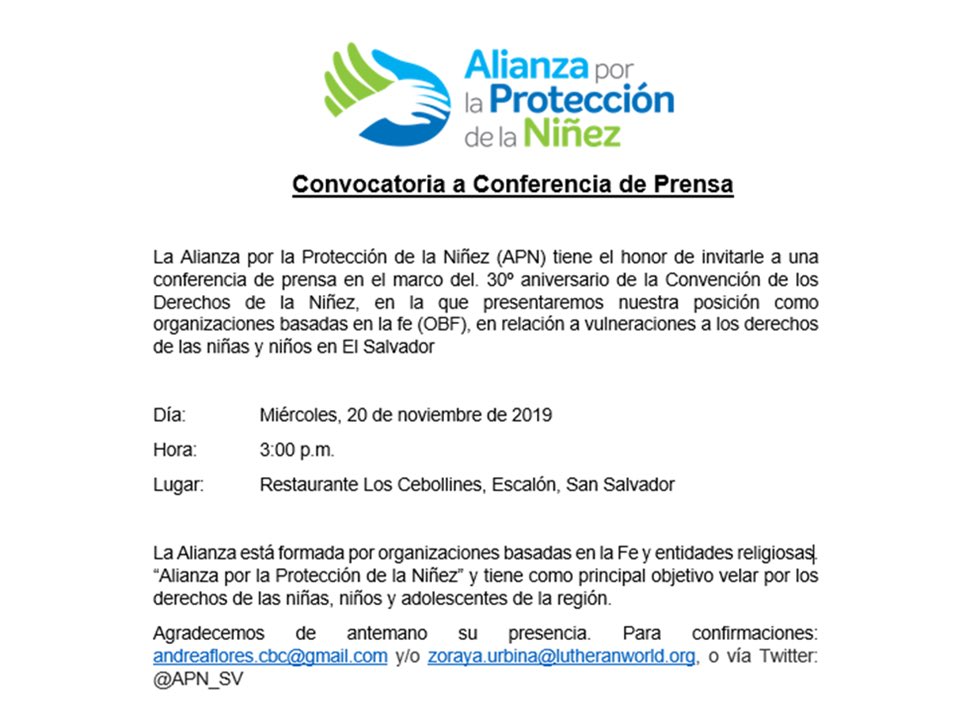 Convocatoria de prensa para este día en marco a los 30 años de CDN y los casos del vulnerabilidad de la niñez en nuestro país