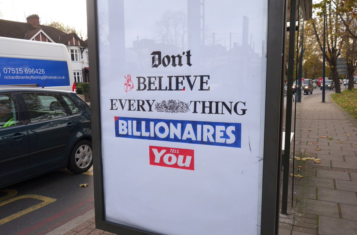 This poster has started appearing in bus stops around London. Printable files can be downloaded for free from toriesout.co.uk

#subvertising #toriesout #FactCheckuk #dontbelieveeverythingyouread #billionaires