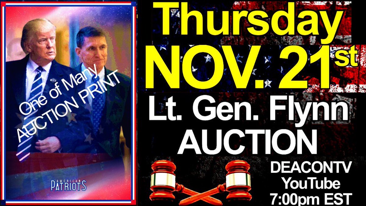 Melis_Strategic's tweet photo. Have you marked your calendars for this epic live auction tomorrow night 7pm EST, to support “The People’ General,” @GenFlynn? We stand with him!

https://t.co/xIKHiEGNjV

@JosephJFlynn1 @GoJackFlynn @BarbaraRedgate 
@TheDeaconShow @lofly727 https://t.co/jSid581gLy