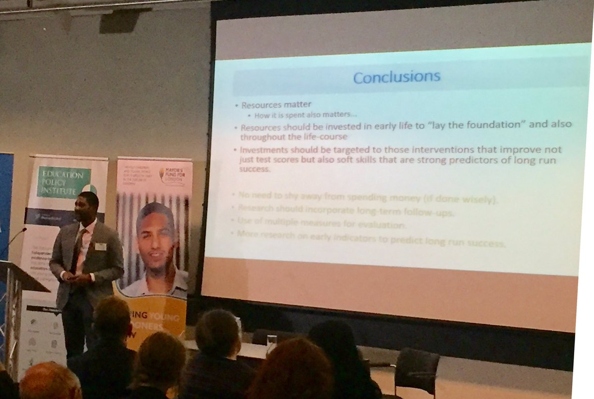 EduPolicyInst's tweet image. Concluding points from @KiraboJackson: 

• Resources matter for outcomes (how they're spent also matters)
• Resources should be targeted early on in a child's life - but also sustained
• Investments should also target  interventions that improve soft skills

#EPIAnnualLecture