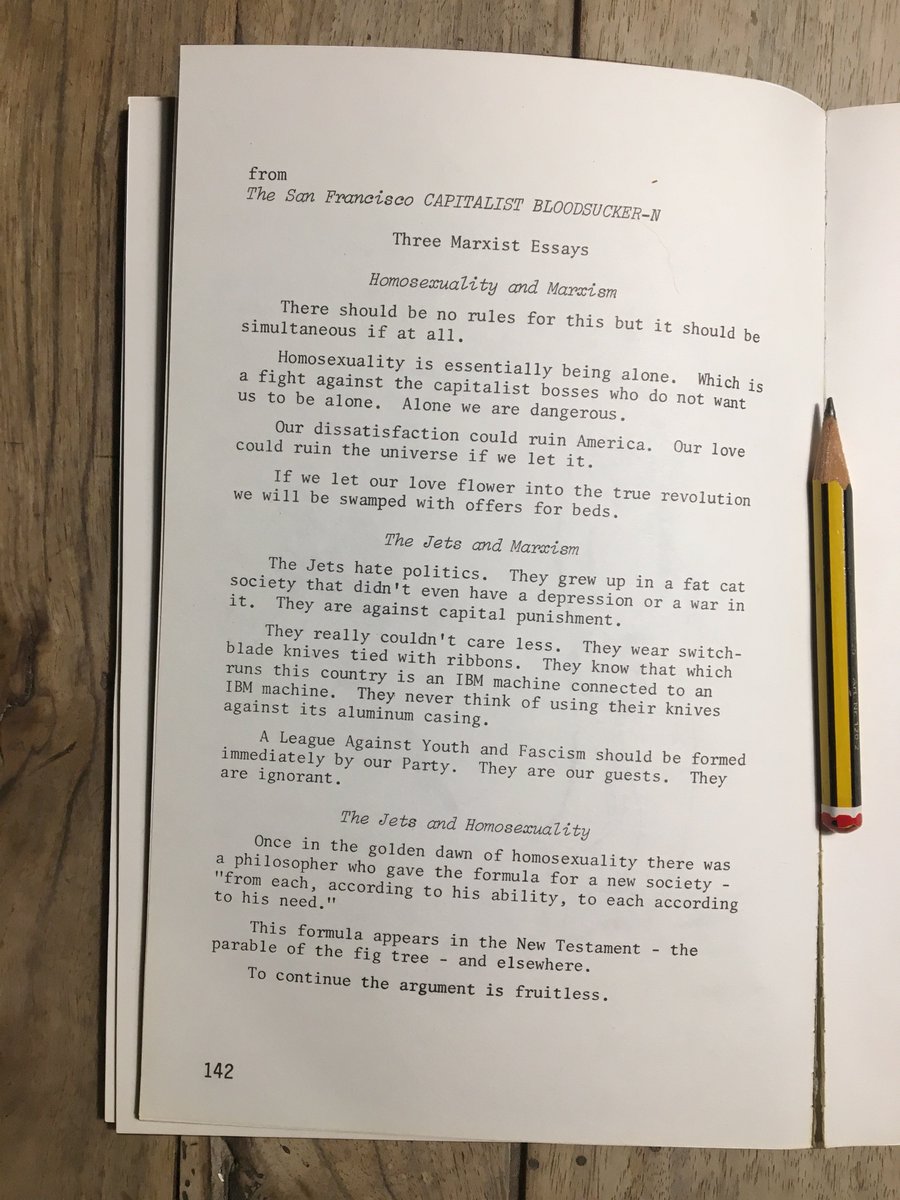 heretikradikal's tweet photo. If we let our love flower into true revolution we will be swamped with offers for beds.
1962 #JackSpicer, Three Marxists Essays. The San Francisco Capitalist Bloodsucker-N, in 1974 #Manroot No 10
https://t.co/6UYs5HIVqx https://t.co/HdcxO4BhqJ