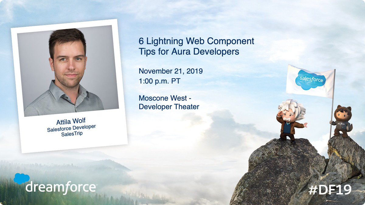 Calling all @salesforcedevs at #DF19! Attila Wolf will be explaining how to use Lightning Web Components and how to move away from Aura in his session on Thursday at 1pm in Moscone West. Don't miss it! bit.ly/2Ohuz3A