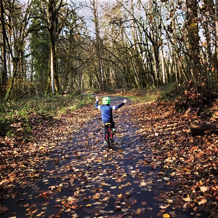 You've made it over the hump.  Hopefully you can ride out the rest of the week like this...
#nohands #handsfree #lookmomnohands #humpday #humpdayvibes #naturehelps #kidsneednature #everyoneoutside #lifehappensoutdoors #outdoorfamilies #fallenleaves #helmetsafety #getoutly #outly