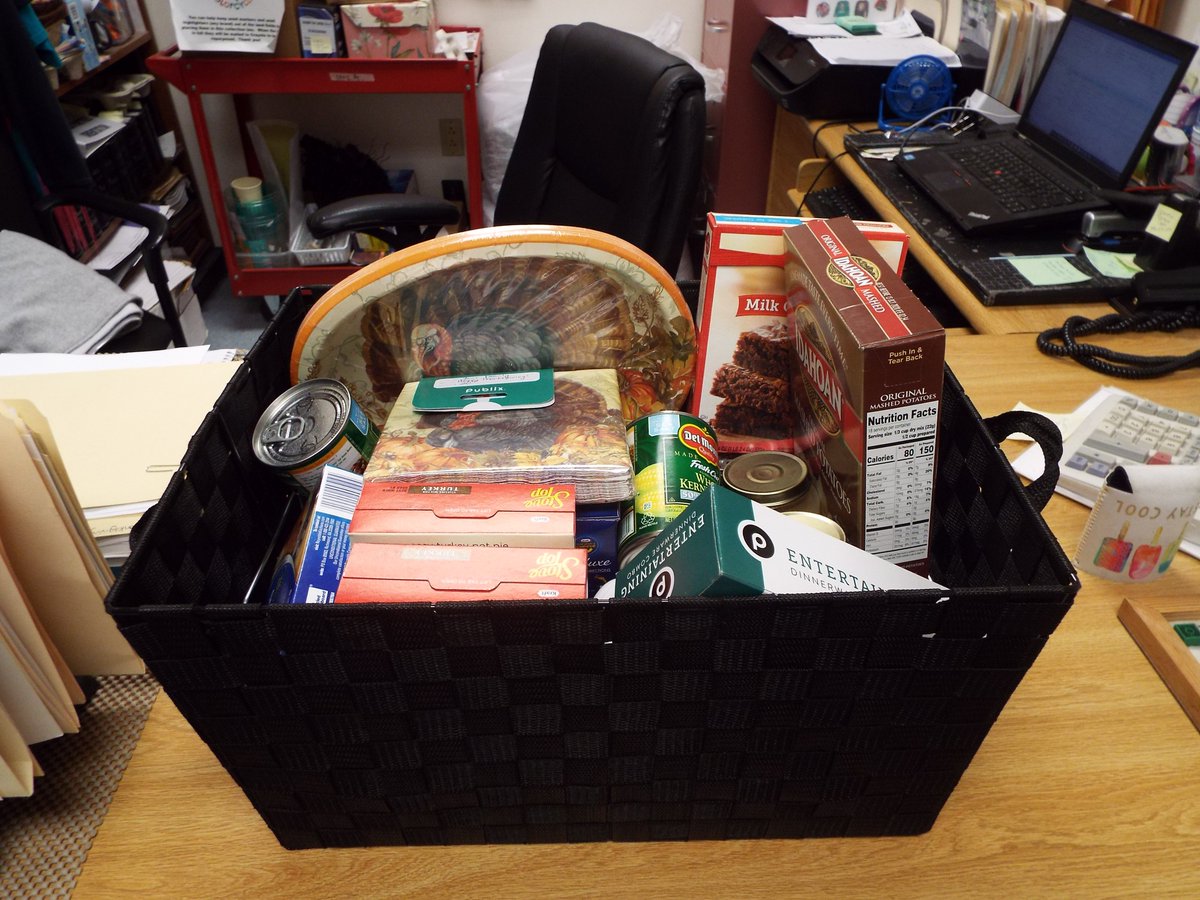 PineRidgeHS's tweet photo. The last two Thanksgiving Basket Brigade baskets were dropped off today. Thank you Ms. Carroll and Mrs. Filipek/AVID for your generosity. In total we are distributing 21 baskets to our PRHS Families in need. #AmyLaBoscoHall #basketbrigade #teamvolusia #turkeysonthetable https://t.co/mg7LxgF0ps