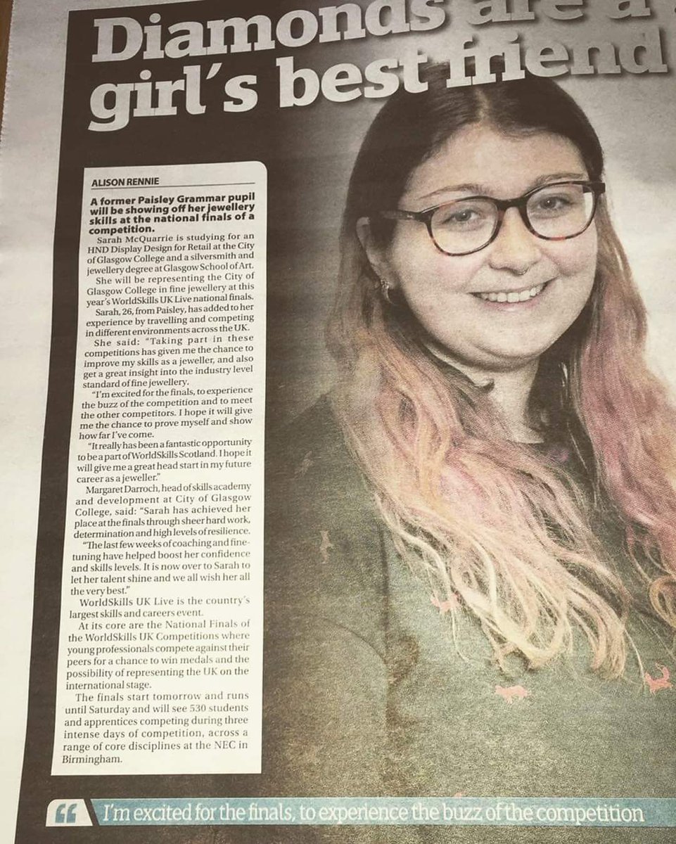 Best wishes to Sarah. World Skills competitor from <a href="/CofGCollege/">City of Glasgow College</a>